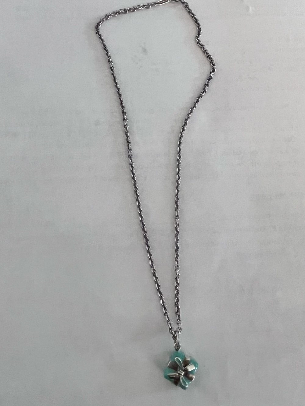 Silver Chain Necklace with Aqua Flower Pendant